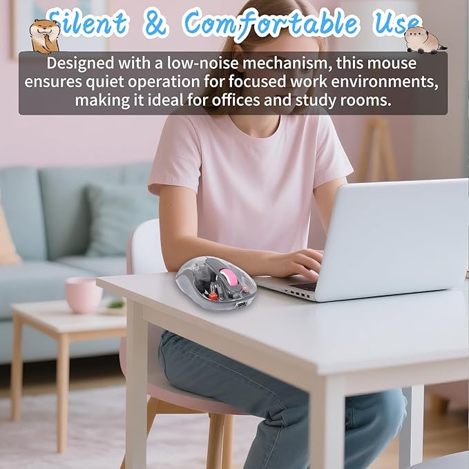 elec Space Cute Wireless USB C Mouse - Bluetooth Triple Mode Rechargeable Cartoon Mouse for Laptops, iPads & MacBook Air/Pro - Silent Operation, Portable Design, Unique Magnetic Character (Grey)