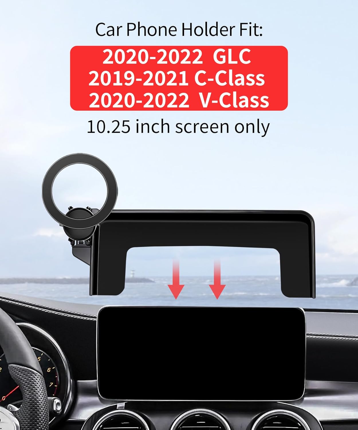 Car Phone Holder for 2020-2022 Mercedes Benz GLC / 2019-2021 C-Class / 2020-2022 V-Class Accessories 10.25-Inch Screen Fixed Clip, 360° Rotation Phone Mount Compatible with MagSafe