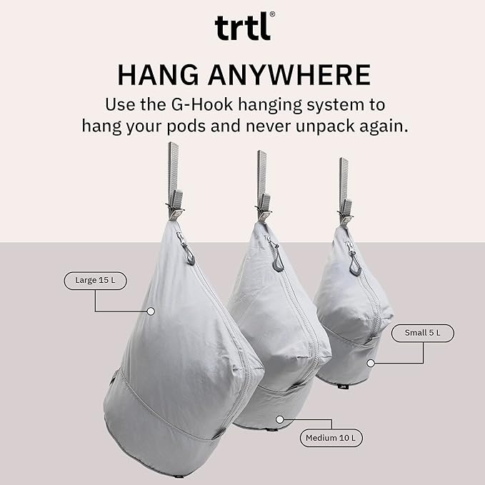 trtl Packing Pods, Oyster Grey - Packing Cubes for Travel - Organizer Bags for Luggage to Maximize Suitcase Space - Travel Packing Organizers - Includes Carry Strap - Comes with 3 Cube Sizes - 5 Pack