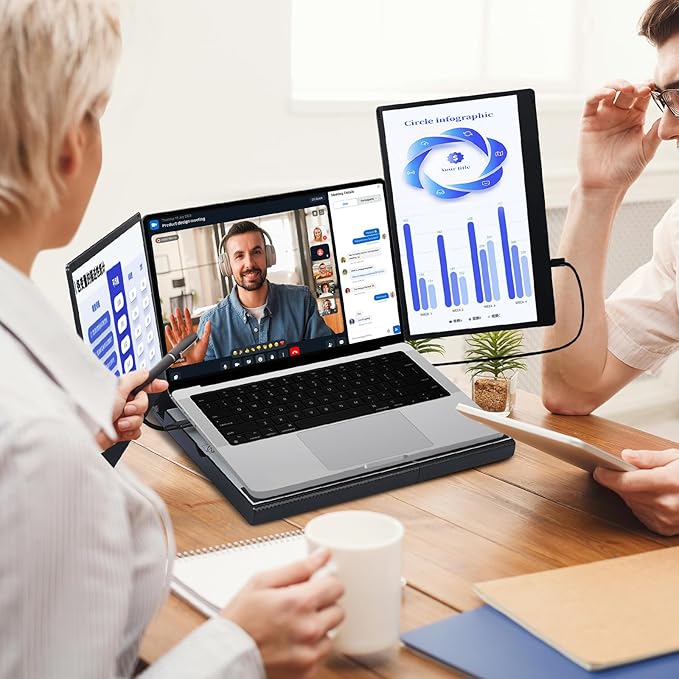 Laptop Screen Extender, Ultra-Thin 14.2" FHD IPS Dual Screen, Portable Monitor for Laptop 13–17.3" with USB-C/HDMI Port, Plug & Play for Windows/Mac/Android/PS5