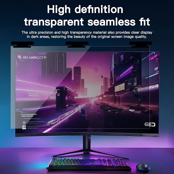 24 Inch Magnetic Hanging Computer Privacy Screen for 16:9 Widescreen Monitor, Removable Privacy Screen Anti Glare Blue Light Computer Screen Privacy Shield, Anti-Scratch 24in Protector Film