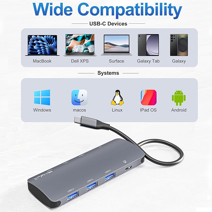 USB C Hub 10Gbps, USB C Splitter with 4K@60Hz Video Output, 100W Power Delivery Charging, Data Transfer, USB4 Hub Multiport Adapter for MacBook Pro/Air, iPad Pro, Mac mini and More Type C Devices