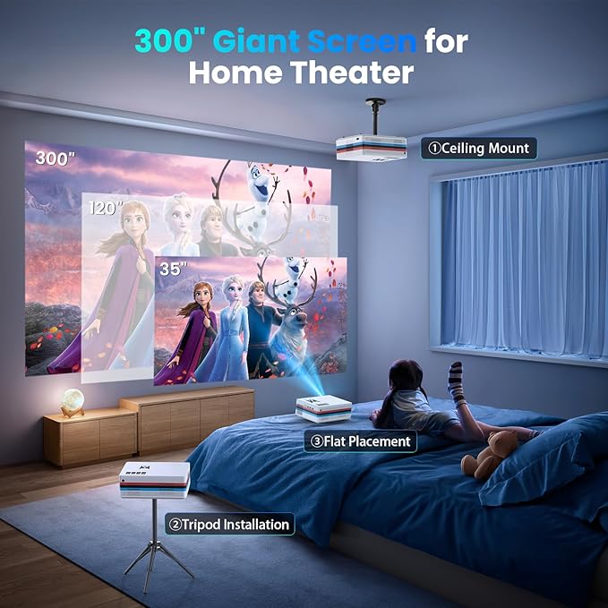 [Netflix App/Dolby Audio] FUDONI Smart Projector with WiFi and Bluetooth, Native 1080P 25000L 4K Decoding for Home Cinema, Outdoor Movie Projector with Apps, Built-in Netflix/YouTube/Prime Video