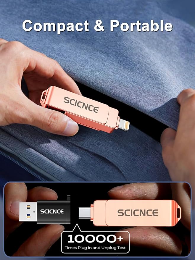 SCICNCE 512GB Flash Drive Intended for iPhone, USB Memory Stick Storage Backup for Photos Videos, Plug and Play No APP Required, Compatible with iPhone iPad Android and Computers (Rose Gold)