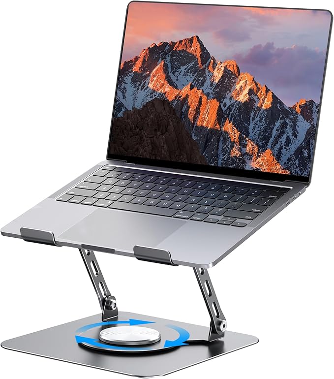 Laptop Stand, Adjustable Metal Computer Stand with 360° Rotating Base, Ergonomic Foldable Laptop Riser for Desk, Portable Laptop Stand Mount for All 10-16" Laptops and Notebooks, Space Gray