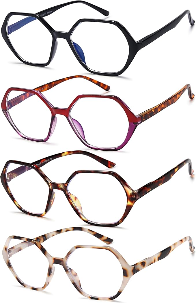 EYEURL 4-Pack Reading Glasses for Women Blue Light Blocking Reading Glasses Vintage Design Diamond-Shaped Frame Spring Hinge Readers for Women Men Anti Glare Filter Lightweight Eyeglasses,2.0