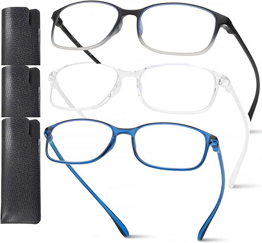 AQWANO 3 Pack Computer Reading Glasses Men Women Blue Light Blocking, Lightweight TR90 Flexible Frame Readers Glasses Anti Glare, No Rubber Frames 1.5
