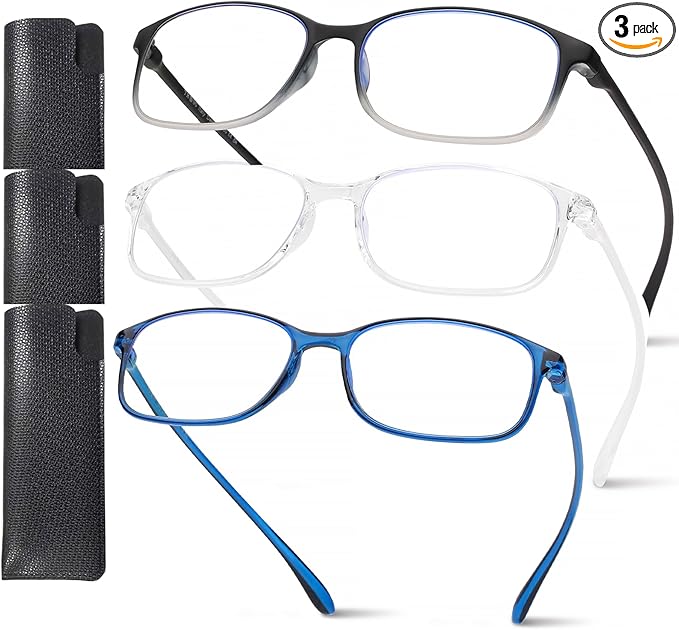 AQWANO 3 Pack Computer Reading Glasses Men Women Blue Light Blocking, Lightweight TR90 Flexible Frame Readers Glasses Anti Glare, No Rubber Frames 2.0