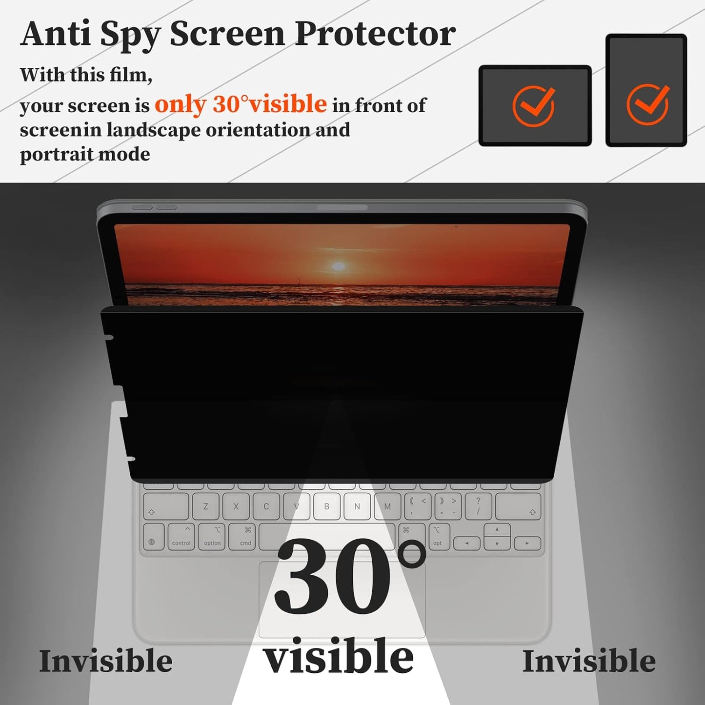 360° Magnetic Privacy Screen Protector for iPad 10.2" 9th/8th/7th Gen (2021 2020 2019), Anti Glare iPad 10.2 inch Privacy Filter, High Sensitive Bubble Free