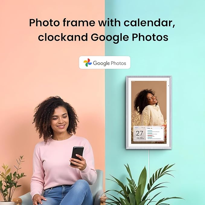 ApoloSign 15.6-inch Digital Calendar: Dual Mode Calendar with Google Play & Multi-calendar Sync, Electronic Planner & Chore Chart, Smart Touchscreen, Interactive Display for Family Schedules (Gray Wood, 15.6")