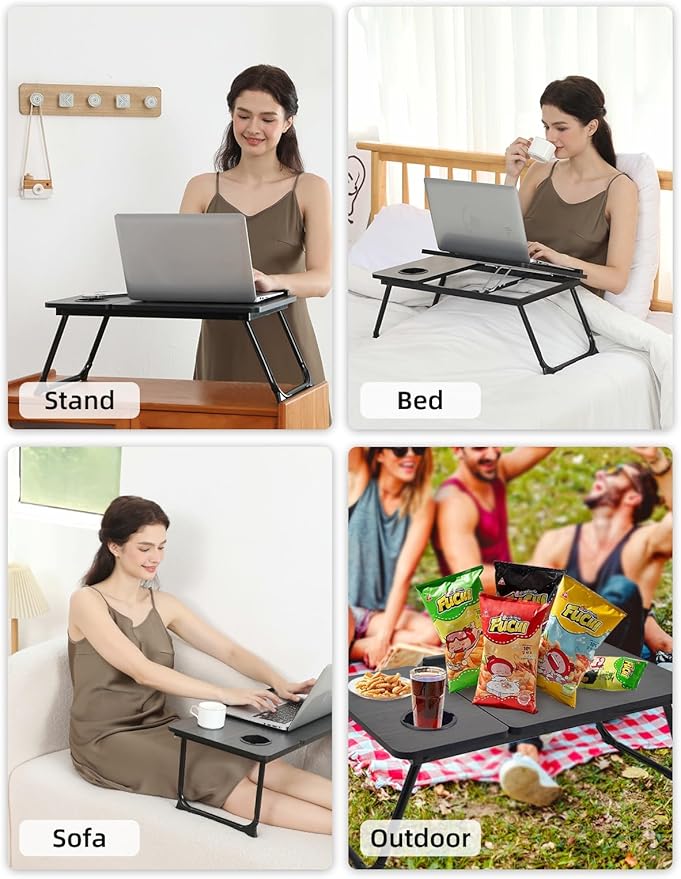 Lap Desk for Couch/Sofa/Floor, 5-Angle Adjustable Bed Desk with Foldable Legs &Cup Holder, Light Weight Bed Tray Table for Writing/Eating/Reading, Portable Laptop Stand for Adults, Kids