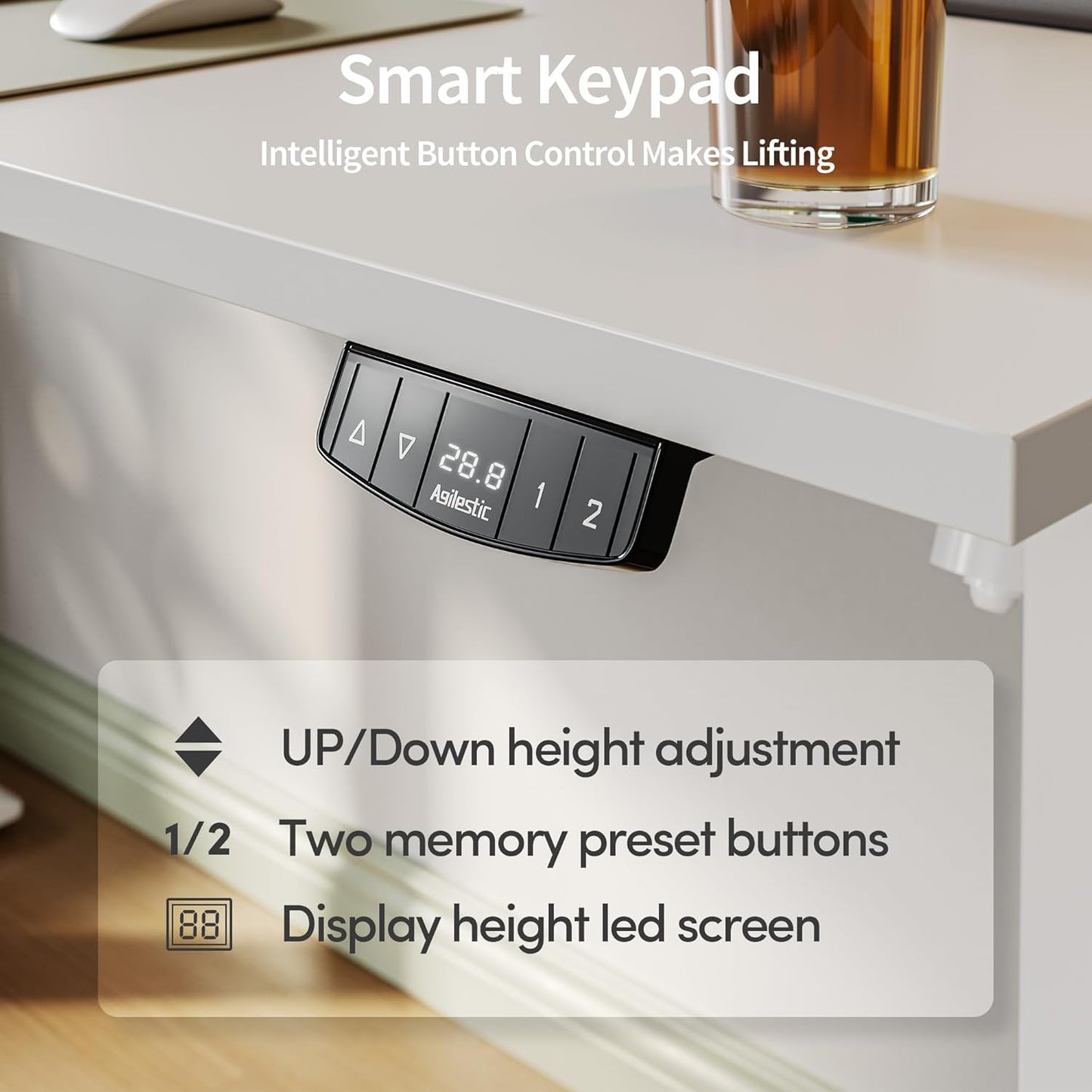 Agilestic Electric Standing Desk 40 x 24 Inches, Height Adjustable Desk, Sit Stand up for Work Office Home, Ergonomic Rising Computer Table with Memory Preset, White