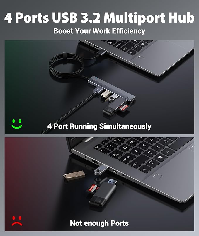 Aceele USB 3.2 Hub,10Gbps USB Hub with 4 USB A 3.2 Ports and Type-C Power Supply Port, USB 3.2 Gen 2 Hub with 4ft Extented Long Cable, USB 3.2 Splitter for Laptops, Desktops, Hard Disk Drive and More…