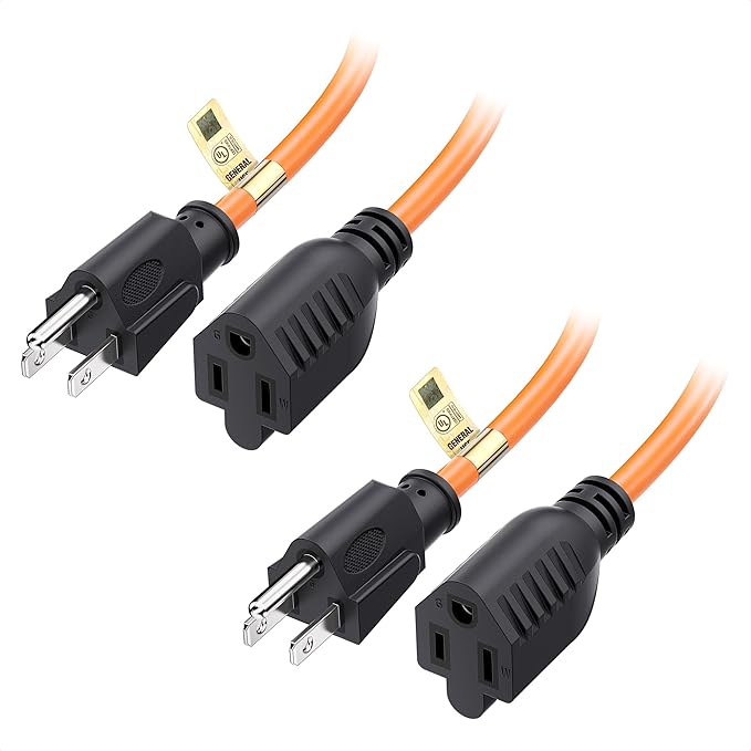 [UL Listed] Cable Matters 2-Pack 16 AWG Heavy Duty 13A Power Extension Cord - 3ft, 3 Prong Power Cord Extension, NEMA 5-15P to NEMA 5-15R, Orange