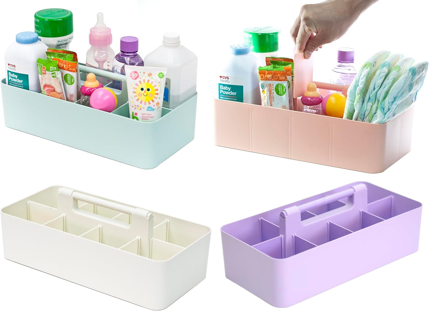 Portable Caddy Organizer - Stackable Plastic Caddy with Handle | Desk, Makeup, Dorm Caddy, Classroom Art Organizers (Made In Usa) (Mint/Pink/Lavender/Ivory)