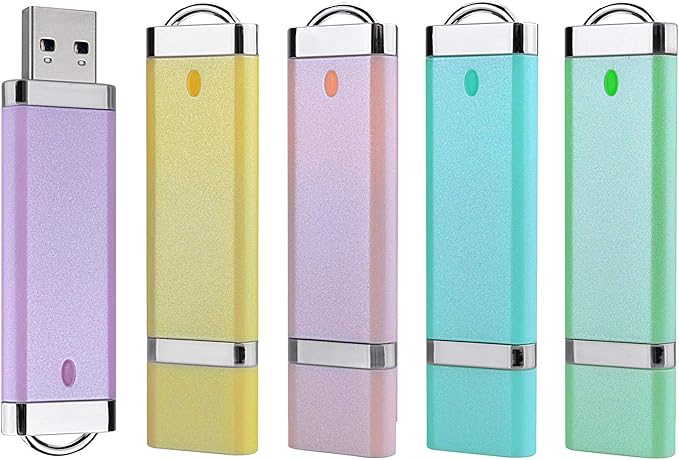Aiibe 2GB 2G USB Flash Drive 5 Pack USB 2.0 Memory Stick Thumb Drives 2GB (5 Mixed Colors: Blue Green Yellow Pink Purple)