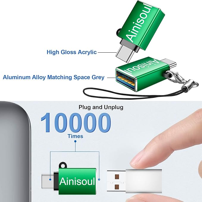 USBC to USB Adapter 8 Pack,USB to Type C Adapter,C Male to USBA Female,USB Charging Cable Converter for MacBook,iPhone 16 15,iPad,Samsung Galaxy and More,Green