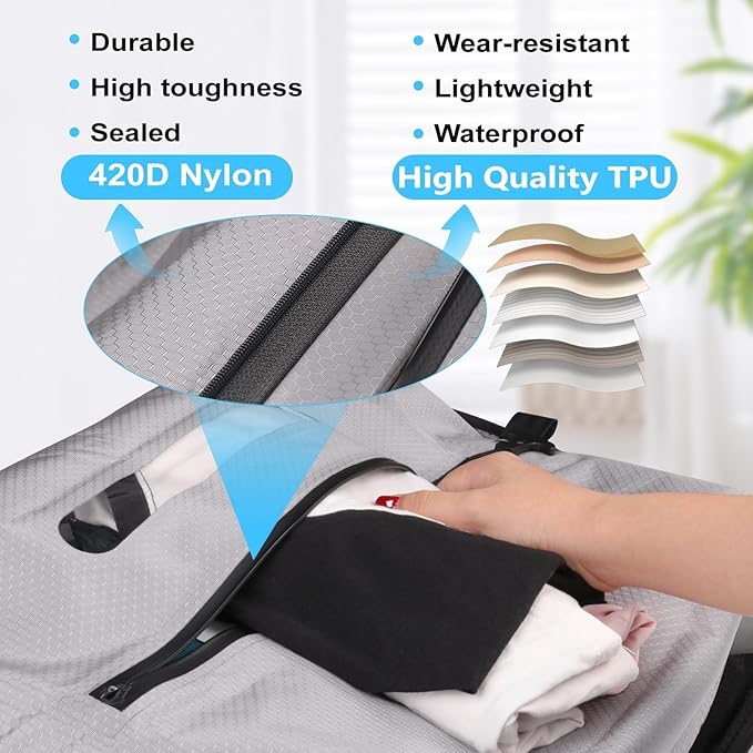 2025 Vacuum Bags for Travel with See-Through Window & 5KPa Pump Space Saver Vacuum Seal Bags for Clothing Travel IP67 Reusable Packing Organizers for Luggage, Backpack, Suitcase Grey 2PC+Pump