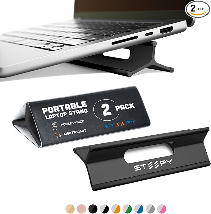 Steepy Portable Laptop Stand for Desk – Adjustable Height, & Portable Laptop Holder – Ergonomic Computer Stand for Cooling & Comfort – Slip-Proof, Sturdy Design – Universal Fit for 13-17 Inch Devices