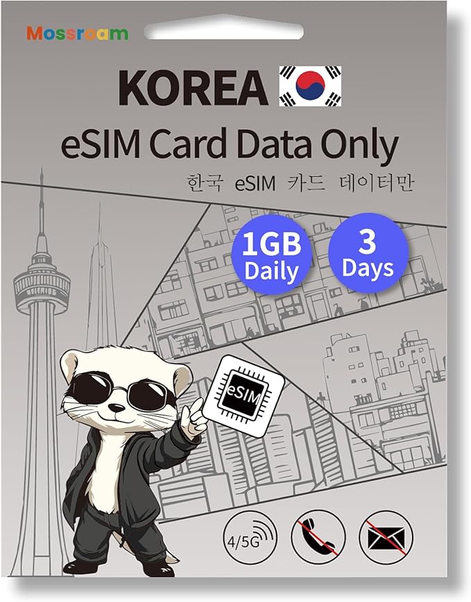 South Korea eSIM Card – Prepaid Data Plans | Day Pass 1GB Daily Data,3 Days | High-Speed 4/5G LTE | Ideal for Travelers