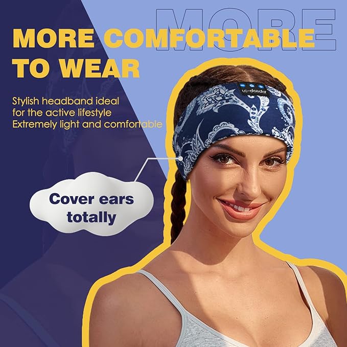 LC-dolida Sleep Headphones Bluetooth Headband Sleeping Wireless Headband Headphones with Thin HD Stereo Speakers Perfect for Side Sleepers, Sport, Yoga, Travel