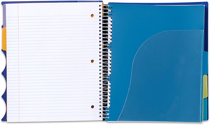 Mintra Office Durable PREMIUM Spiral Notebook, ((Blue, 5 Subject, 8.5in x 11in)), Fabric Covered Coils, No Snags, Removable Adjustable Pocket Dividers, Ruler, Organization, Customizable