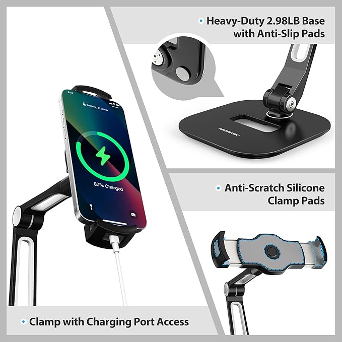 AboveTEK Tablet Stand, Multi-Angle Adjustable iPad Stand Holder, 360° Swivel Tablets Stand Aluminum Desk Mount Fits 4”-11"(Diagonal) iPad/mini/Air/Pro for Business Kiosk Office – Black