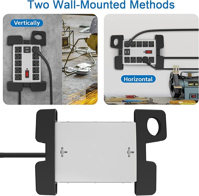 CCCEI Heavy Duty Power Strip with USB Ports, Garage 10 Outlets Surge Protector 2700 Joules, Industrial Workshop Metal 15Amp Multiple Outlets, 6 FT Extension Cord and Wide Spaced Grey.