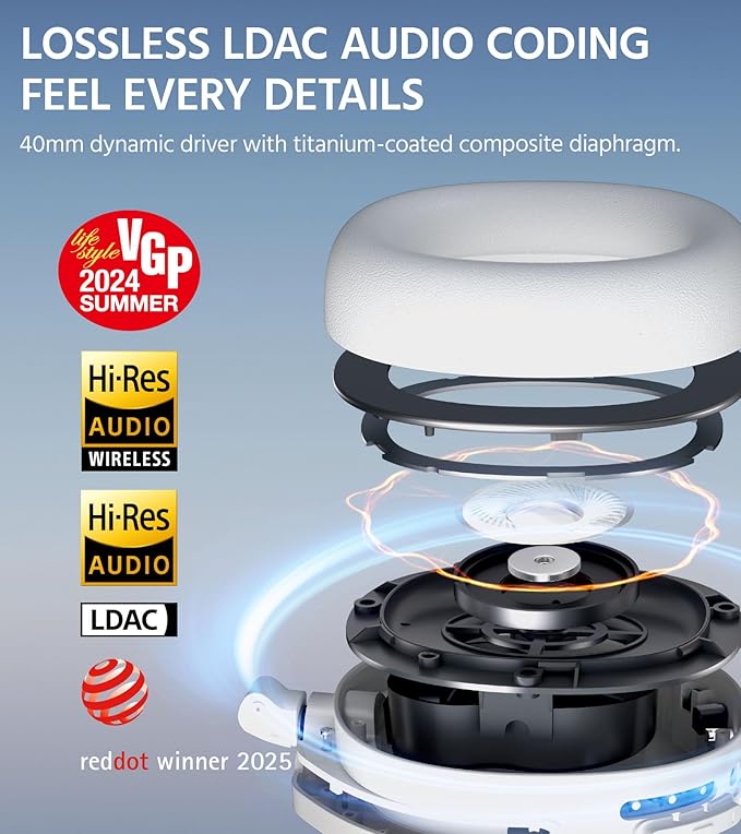 Edifier W830NB Wireless Over Ear Headphones with -45dB Active Noise Cancelling, 94H Playtime, LDAC Hi-Res Sound, Spatial Audio, Fast Charging, Multipoint Connection, Bluetooth V5.4 - Sandwhite