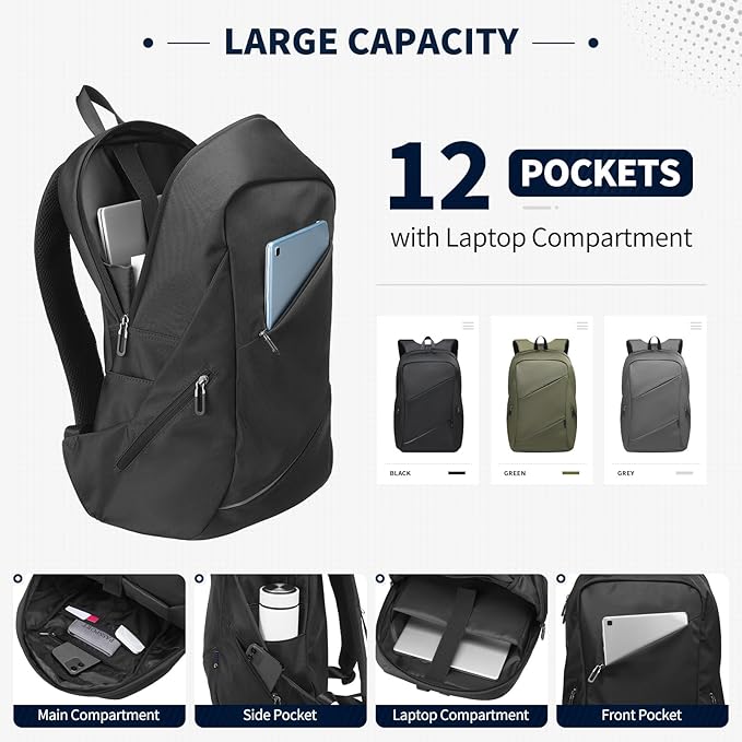 Travel Laptop Backpack, Anti-Theft Carry On Backpack Professional, TSA-Approved Water-Resistant Rucksack for Work Men Women Fits 16 Inch Notebook, Black