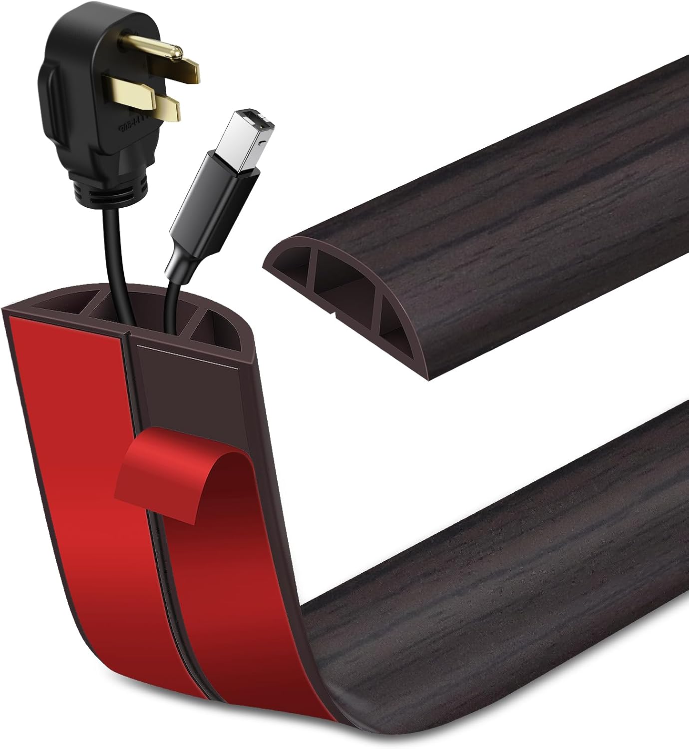 Floor Cord Cover Self Adhesive Cord Hider Floor Extension Cord Covers for Floor Power Cord Protector Cable Management Prevent Cable Trips Cable Cavity 0.51" W x 0.31" H (Dark Walnut, 20Ft)