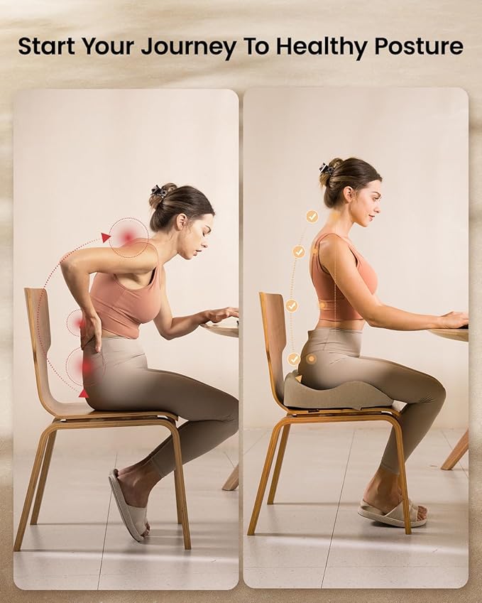 ProtoArc Seat Cushion, Office Chair Cushion for Sciatica, Coccyx Cushion, Ergonomic Memory Foam Seat Cushion for Car, Home, Pressure Relief Pad for Hip, Tailbone, All Day Comfort - Beige