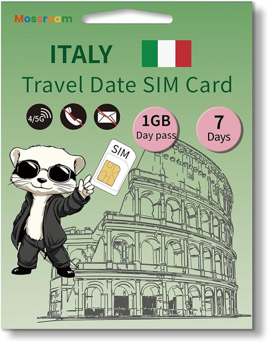 Italy SIM Card with Daily 1GB High-Speed Data for 7 Days - Prepaid 4G/5G Mobile Internet for Travel, Work & Study - Compatible with All Phones