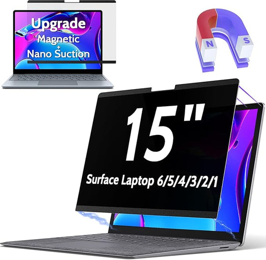 Magnetic Privacy Screen Surface Laptop 6/5/4/3/2/1 15 Inch, Removable Anti Blue Light Glare Filter, Black Security Private Apy Block Protector
