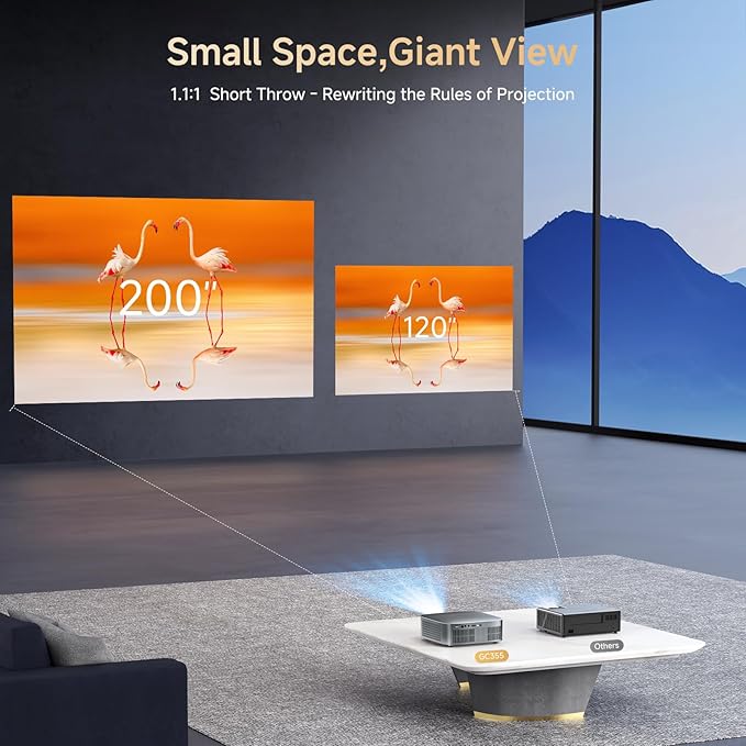 [Short Throw/1200ANSI/Built in Apps] Projector 4K with WiFi and Bluetooth, TOF Auto Focus Keystone Smart Projector for Dolby Audio Home Theater Movie, Kogata Outdoor Projector Portable Ceiling