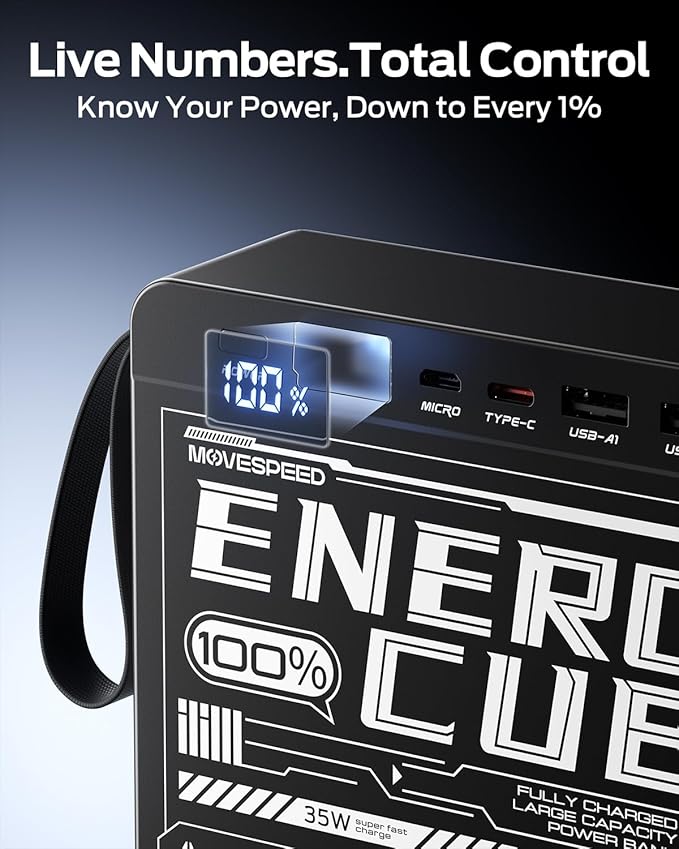 MOVE SPEED 70000mAh Power Bank, 35W PD 3.0 Fast Charging Portable Charger, 4 Outputs 2 Inputs High Capacity USB C Battery Pack with LED Display for Phone Tablet Outdoor Camping Office