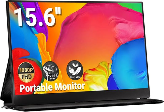 Portable Monitor, 15.6inch FHD 1080P Travel Monitor, Ultra-Thin, USB-C Plug&Play, Built-in Speakers, Portable Screen for Laptop, Mac, Switch/PS5, Travel&Office Assistant