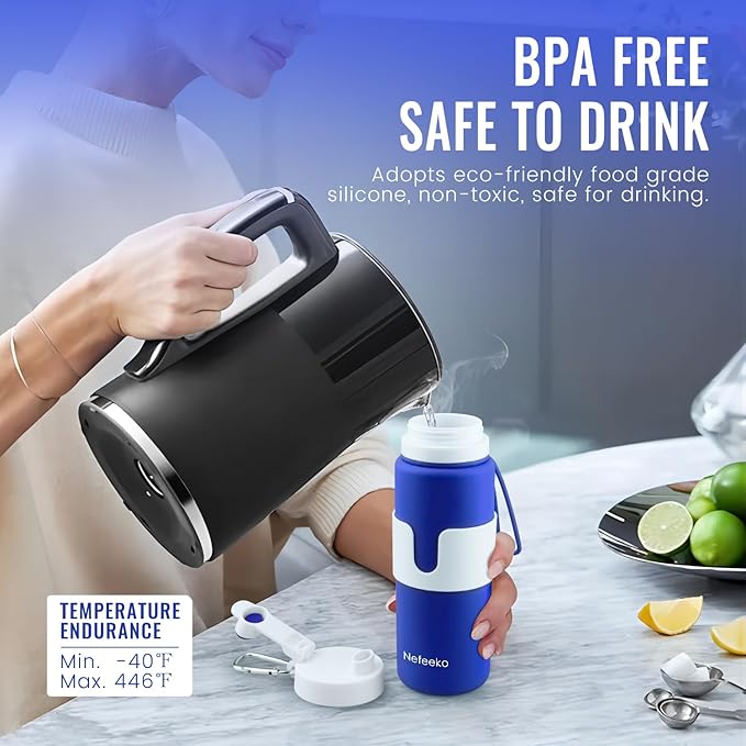 Nefeeko Collapsible Water Bottle, BPA Free 26oz Foldable Water Bottle for Travel Sports, Leak-Proof Spill-Proof Portable Water Bottles with Carabiner, Lightweight