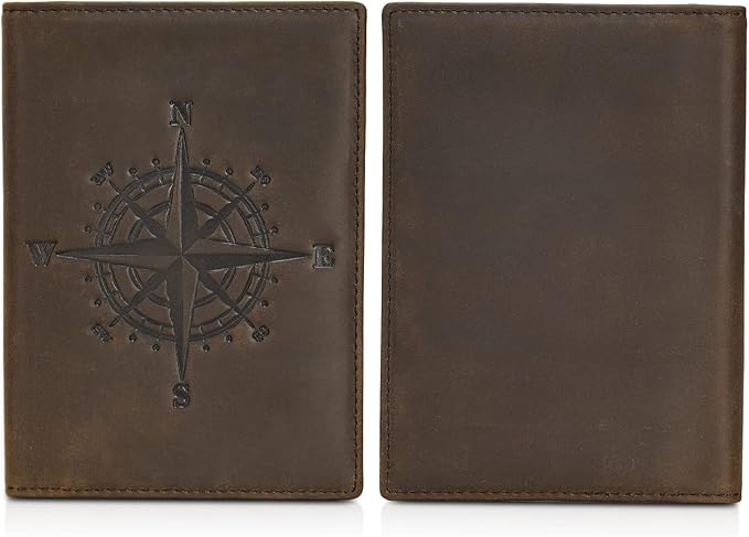 Polare Slim RFID Blocking Leather Passport Holder Travel Bifold Wallet For Men(Dark Brown Compass)