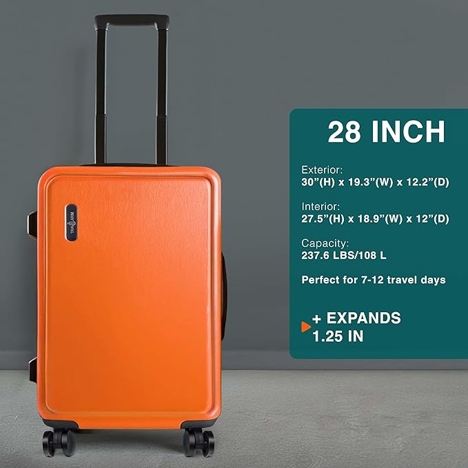 Luggage Sets 2 Piece, 24 Inch Suitcase and 28 Inch Luggage with Spinner Wheels, Durable Hard Shell Suitcase Set, Expandable Travel Suitcases with Wheels, Orange