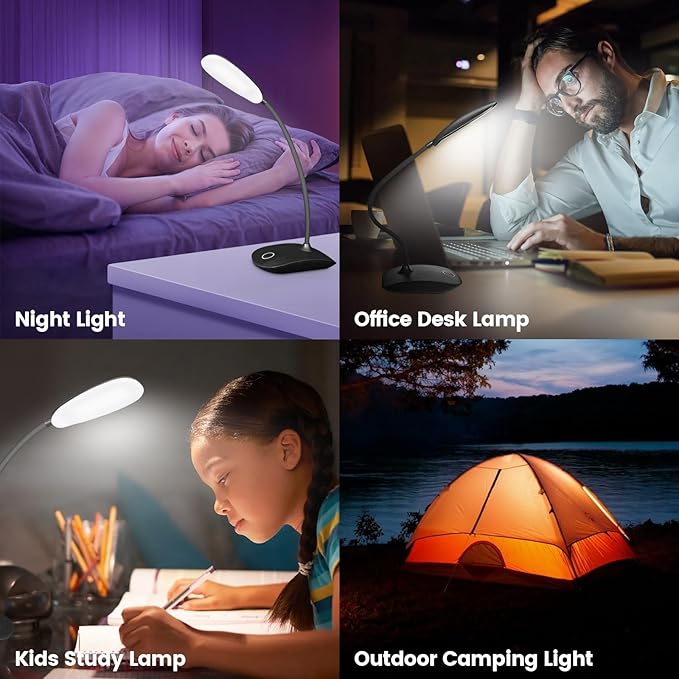 Battery Powered Desk Lamp, Portable Lamps Rechargeable 3 Color Modes Touch Control Stepless Dimming, Wireless Desk Lamp with 2000mAh, Small LED Table Light for Dorm Study Office Bedroom,Black