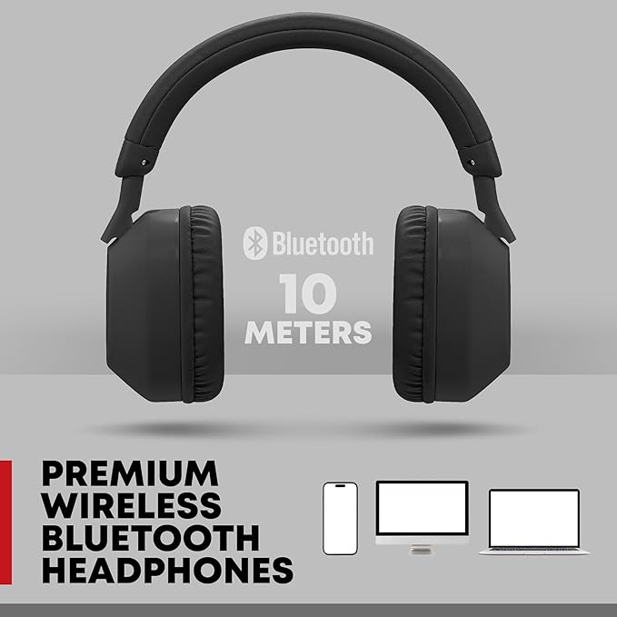 Gabba Goods Aura Premium Wireless Over-Ear Headphones, Built-in Mic, SD Card, High-Res Audio, 6H Playtime, for Travel, Home, Work TV,PC,Gaming,Cellphone (Black)