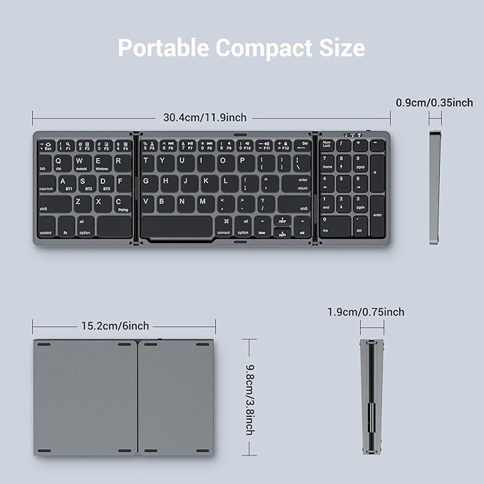 Foldable Keyboard and Mouse for Laptop, Travel Bluetooth Folding Keyboard Mouse with Portable Case, Rechargeable Keyboard for Business, 2.4G Wireless & Bluetooth, for iPad Tablets Laptop iOS Android
