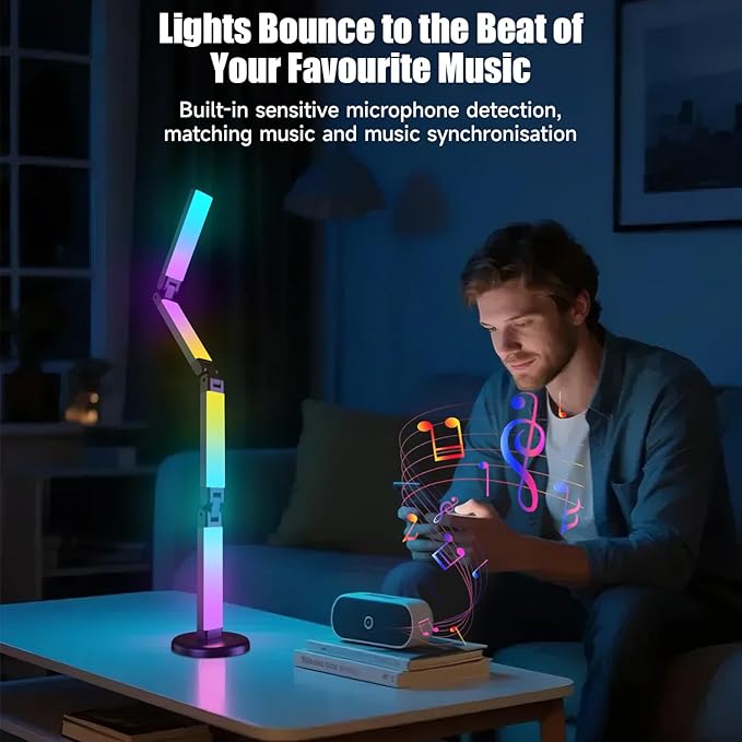 Led Desk Lamp with Atmosphere Lighting, Smart RGB LED Desk Lamp-Music Sync and 16 Million DIY Colors, Foldable Lamp with Dimmable and Timer, Modern LED Lights for Desk, and Gaming Rooms