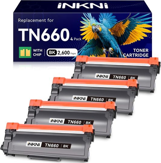 InkNI Compatible TN660 Toner Cartridge Replacement for Brother TN660 TN630 High Yield Compatible for Brother HL-L2300D DCP L2540DW HL L2320D HL L2360DW HL L2380DW MFC L2700DW Printer (Black, 4-Pack)