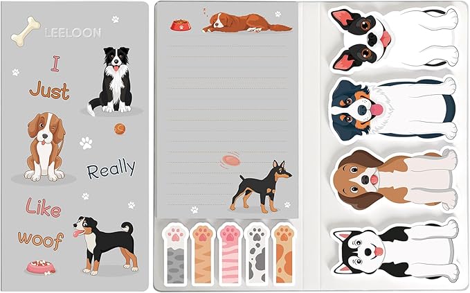 Dog Sticky Notes Set, 420 Sheets Cute Cartoon Animal Dogs Self-Stick Notes Pads Dogs Themed Memo Pads Dog Paw Page Markers Sticky Index Tabs for Home Office School Supplies