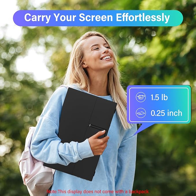 InnoView 15.6'' Portable Monitor for Laptop FHD 1080P USB-C Travel Monitors Built-in 90° Adjustable Stand Without Bag, HDR IPS Portable Laptop Monitor for MacBook PC Phone Xbox PS4/5 Switch