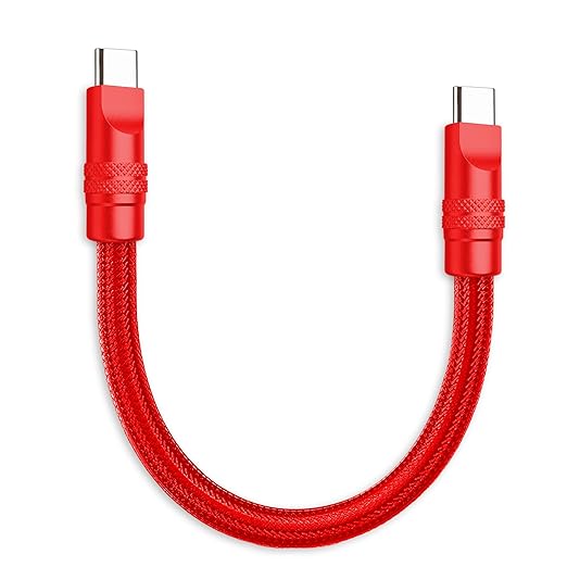 chubbycable Cute Chubby 240W Short USB C Cable Power Bank Fast Charging Cable Nylon Braided Charger Cord Compatible with iPhone 17-15 Series iPad, Red+Red, Type-C to Type-C, 0.32FT