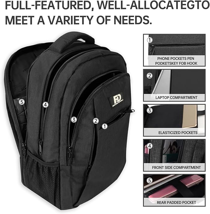 Large Travel Laptop Backpack, Business Anti Theft Slim Sturdy 18 Inch Laptop Backpack with USB Charging Port, Waterproof College Computer Bag Gift for Mens & Women Backpack, Black