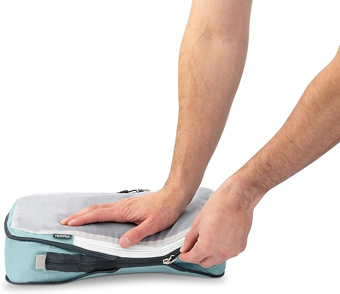 Large Packing Cube Set with See Through Mesh- Compression Packing Cubes Travel Organizers by TRIPPED Travel Gear (Dusty Teal)